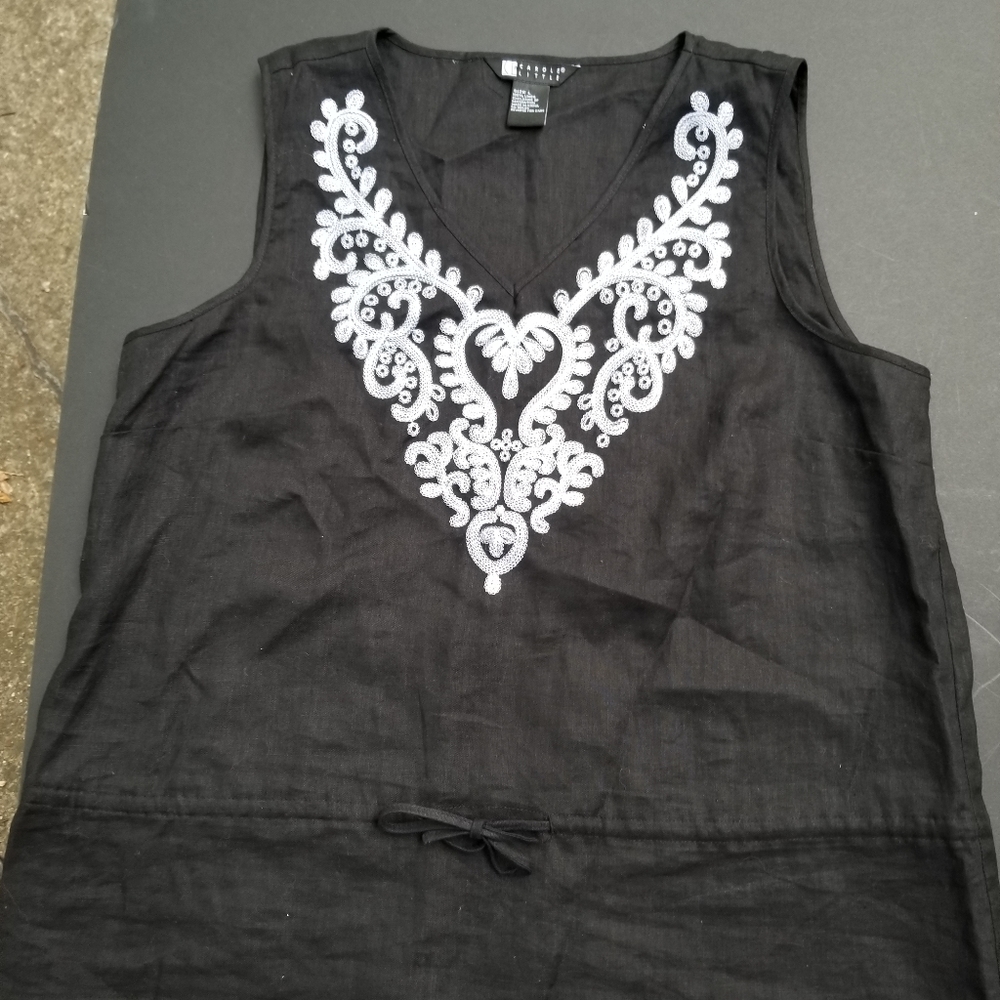 Carole Little Large Sleeveless Linen Shirt